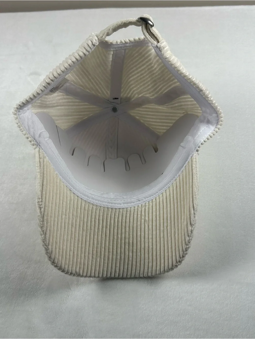 Cream Corduroy Baseball Cap with Embroidered Red & Mustard Mushrooms
